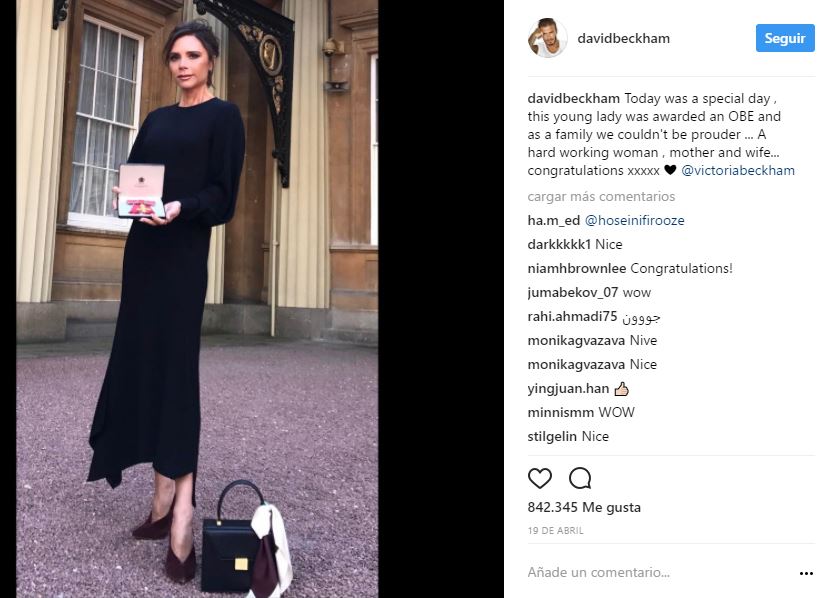 Instagram de David Beckham a Victoria Beckham durante el Orden del Imperio Británico